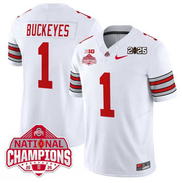 Mens Ohio State Buckeyes #1 Buckeyes White 2025 CFP Final With National Champions Patch F.U.S.E. Vapor Limited Stitched Jersey Dzhi->ohio state buckeyes->NCAA Jersey